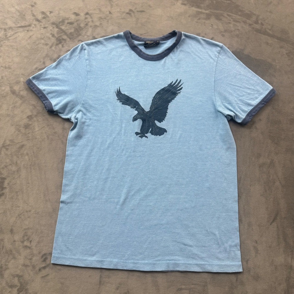 American Eagle Outfitters Mens XS Blue Ringer T-Shirt Eagle Graphic Logo Tee